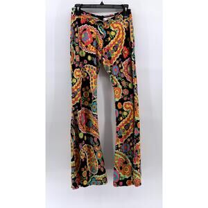 LEG AVENUE Women’s Black-Multicolor Paisley Retro Flare Pants SZ M/L